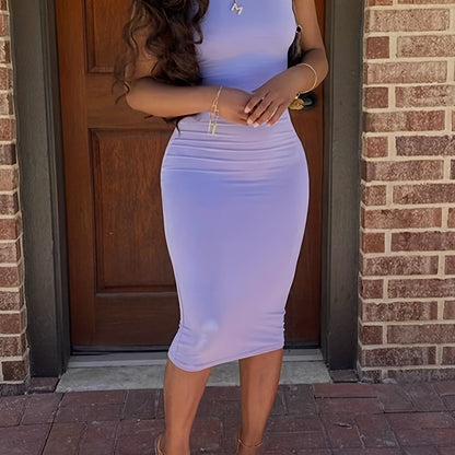 vlovelaw Bodycon Crew Neck Dress, Casual Sleeveless Tank Dress For Spring & Summer, Women's Clothing