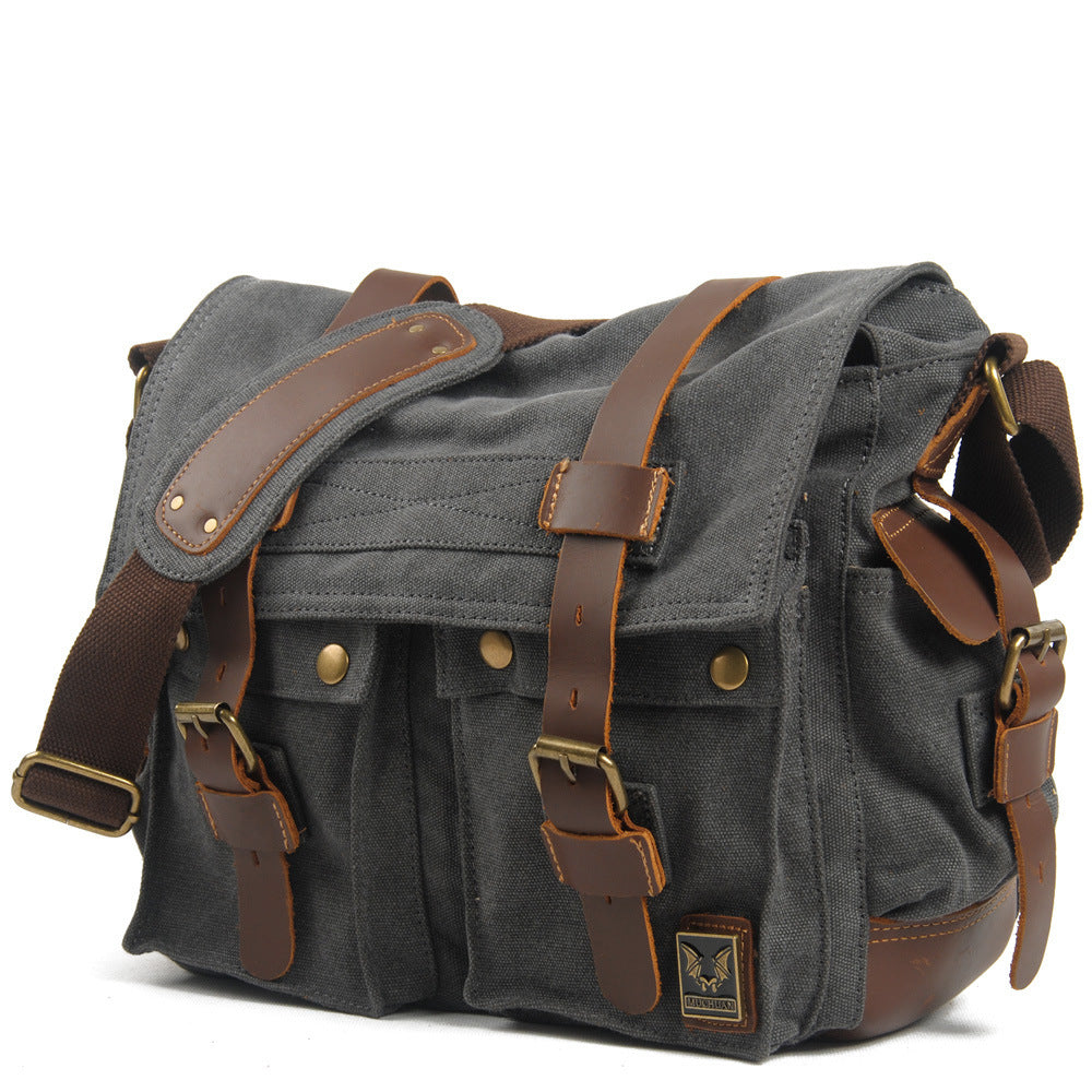 VLOVELAW 2025 Muchuan cloth bag, wholesale 2025 retro canvas with mad horse leather men's and women's mail carrier bag single shoulder casual satchel