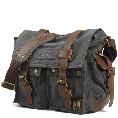 VLOVELAW 2025 Muchuan cloth bag, wholesale 2025 retro canvas with mad horse leather men's and women's mail carrier bag single shoulder casual satchel