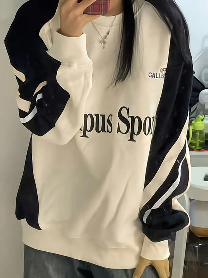 Y2K Streetwear Sweatshirt, Casual Raglan Sleeve Crew Neck Sweatshirt For Fall & Winter, Women's Clothing