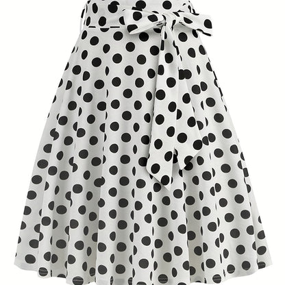 vlovelaw  Polka Dot Print Pleated Skirts, Vintage Bow Flare Skirts For Spring & Summer, Women's Clothing