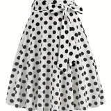 vlovelaw  Polka Dot Print Pleated Skirts, Vintage Bow Flare Skirts For Spring & Summer, Women's Clothing