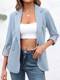 vlovelaw  Solid Lapel Blazer, Elegant Open Front Work Office Outerwear, Women's Clothing