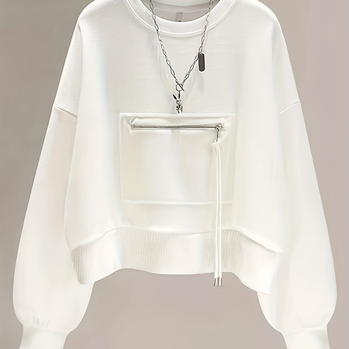 vlovelaw Zipper Pocket Pullover Sweatshirt, Casual Long Sleeve Crew Neck Sweatshirt For Fall & Winter, Women's Clothing