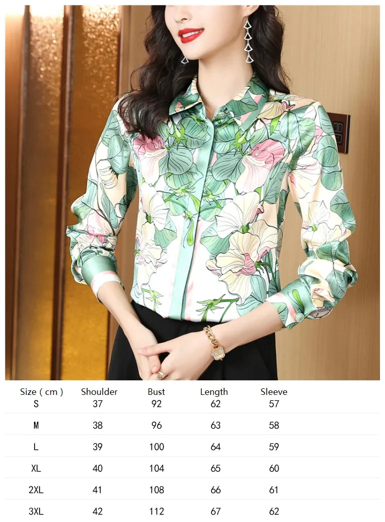 Ribbon Bow Women Silk Print Shirt Polka Dot Long Sleeve Button Up Blouses Office Ladies Casual Shirts Spring Autumn Designer Blouse Fine Elegant Tops Woman