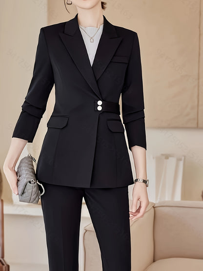 Solid Button Up Blazer, Casual Long Sleeve Slim Lapel Outwear, Women's Clothing