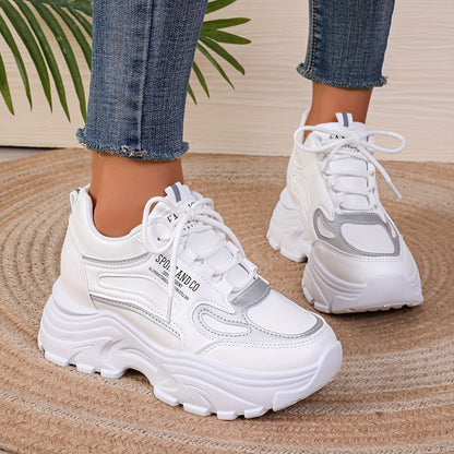 vlovelaw  Women's Chunky Sneakers, Trendy Hight Increasing Lace Up Walking Trainers, All-Match Low Top Shoes
