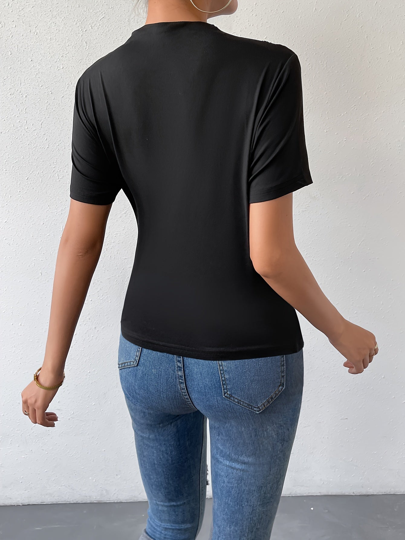 Solid Ruched Crew Neck T-Shirt, Casual Short Sleeve T-Shirt For Spring & Summer, Women's Clothing