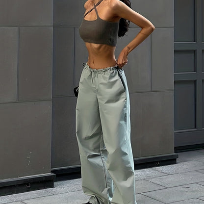 Wide Leg Elastic Waist Pants, Casual Drawstring Versatile Long Length Pants, Women's Clothing