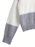 vlovelaw Color Block V Neck Pullover Sweater, Casual Long Sleeve Button Sweater, Women's Clothing