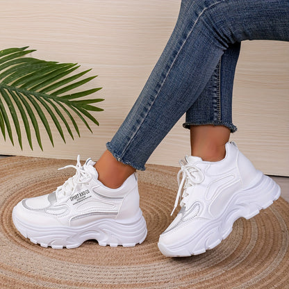 vlovelaw  Women's Chunky Sneakers, Trendy Hight Increasing Lace Up Walking Trainers, All-Match Low Top Shoes