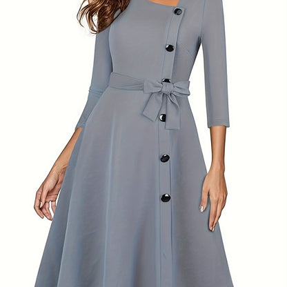 vlovelaw  Asymmetrical Neck Solid Dress, Elegant 3/4 Sleeve Mini Dress, Women's Clothing