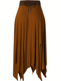 vlovelaw  Drawstring Waist Asymmetrical Hem Skirt, Casual High Waist Split Skirt For Spring & Summer, Women's Clothing