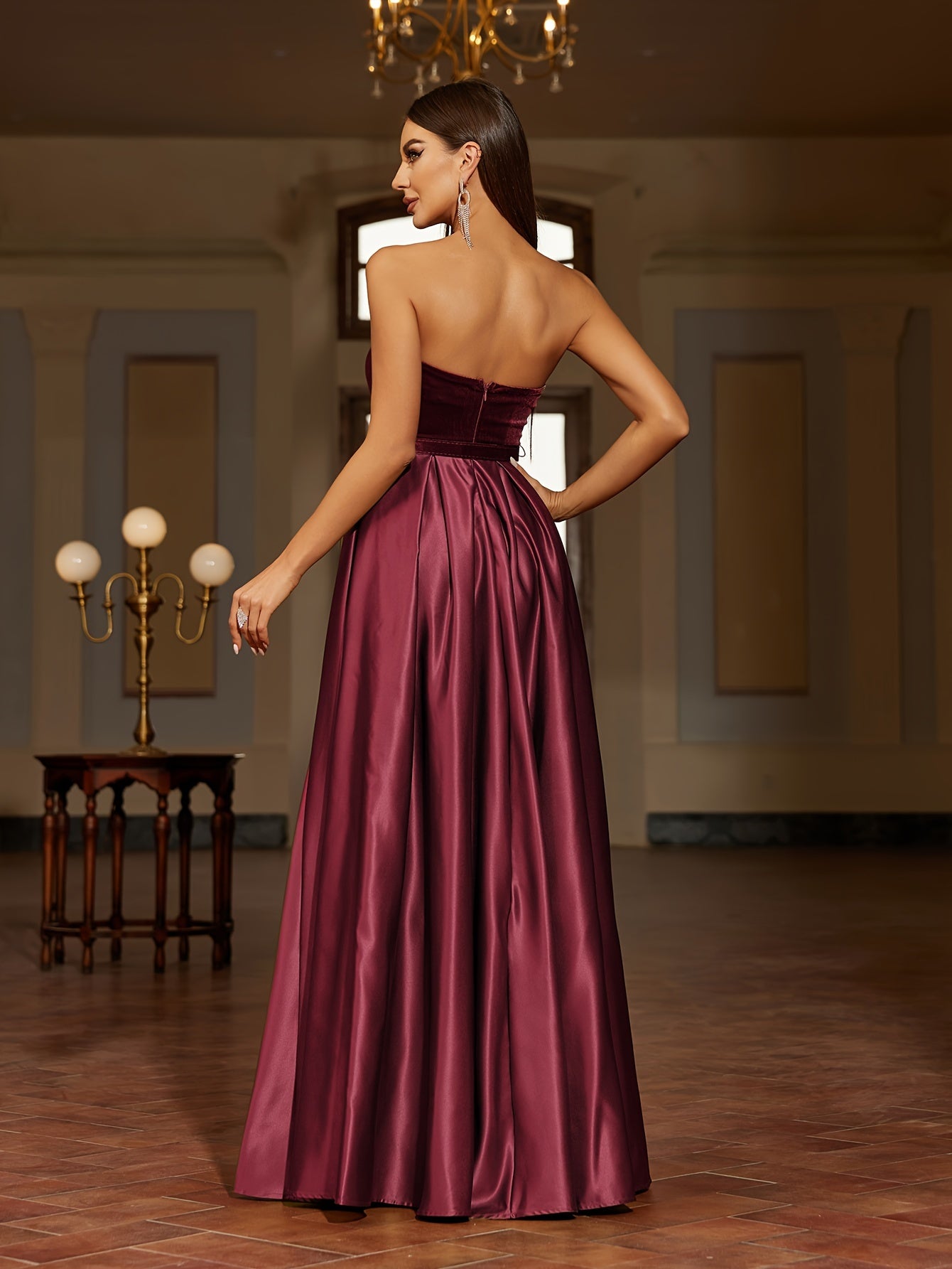 vlovelaw  Solid Floor Length Tube Dress, Elegant Sleeveless Dress For Party & Banquet, Women's Clothing