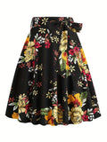 vlovelaw  Polka Dot Print Pleated Skirts, Vintage Bow Flare Skirts For Spring & Summer, Women's Clothing