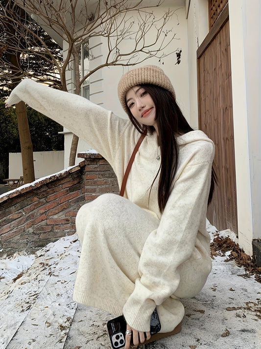 vlovelaw  Solid Hooded Long Sleeve Dress, Casual Loose Dress For Spring & Fall, Women's Clothing
