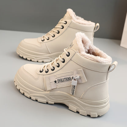 vlovelaw  Women's Casual High Top Shoes, Winter Plush Lined Warm Shoes, Thick Soled Lace-up Sports Shoes