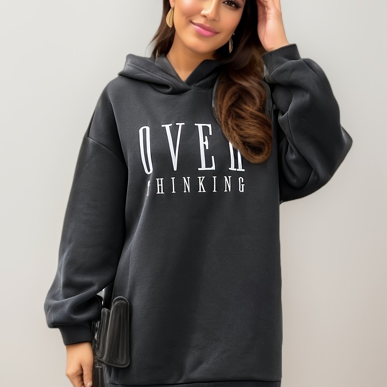 xieyinshe  Letter Print Simple Hoodie, Casual Long Sleeve Drop Shoulder Hoodie, Women's Clothing