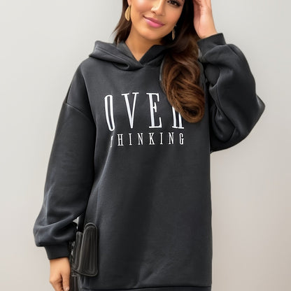 xieyinshe  Letter Print Simple Hoodie, Casual Long Sleeve Drop Shoulder Hoodie, Women's Clothing