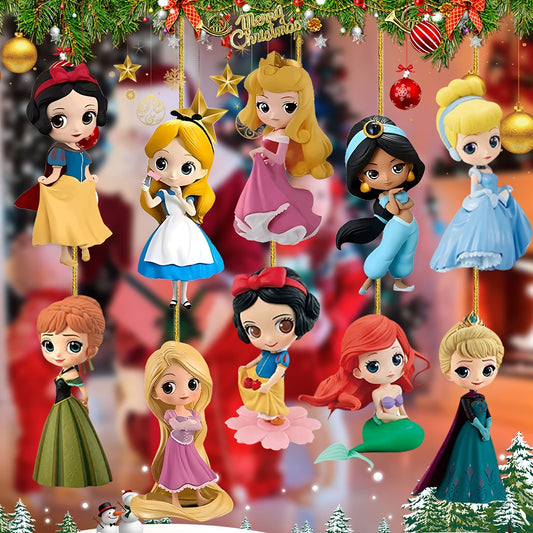 10pcs Princess Christmas Tree Ornaments Set - Cute Christmas Ornaments Car Rearview Mirror Acrylic 2D Ornaments, Holiday & Party Decorations, Best for Christmas