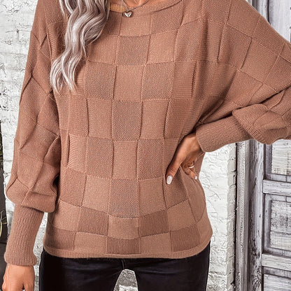 Solid Simple Knit Sweater, Casual Long Sleeve Boat Neck Sweater, Women's Clothing