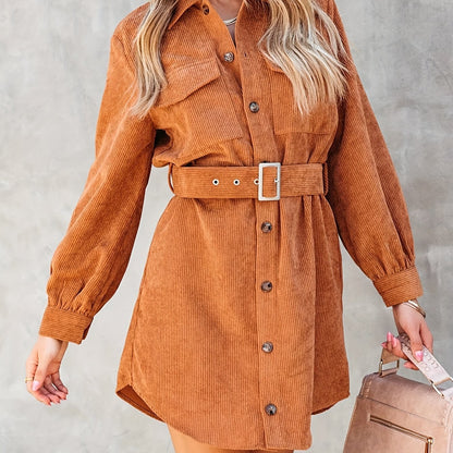 vlovelaw  Button Front Mini Dress, Casual Long Sleeve Versatile Dress, Women's Clothing
