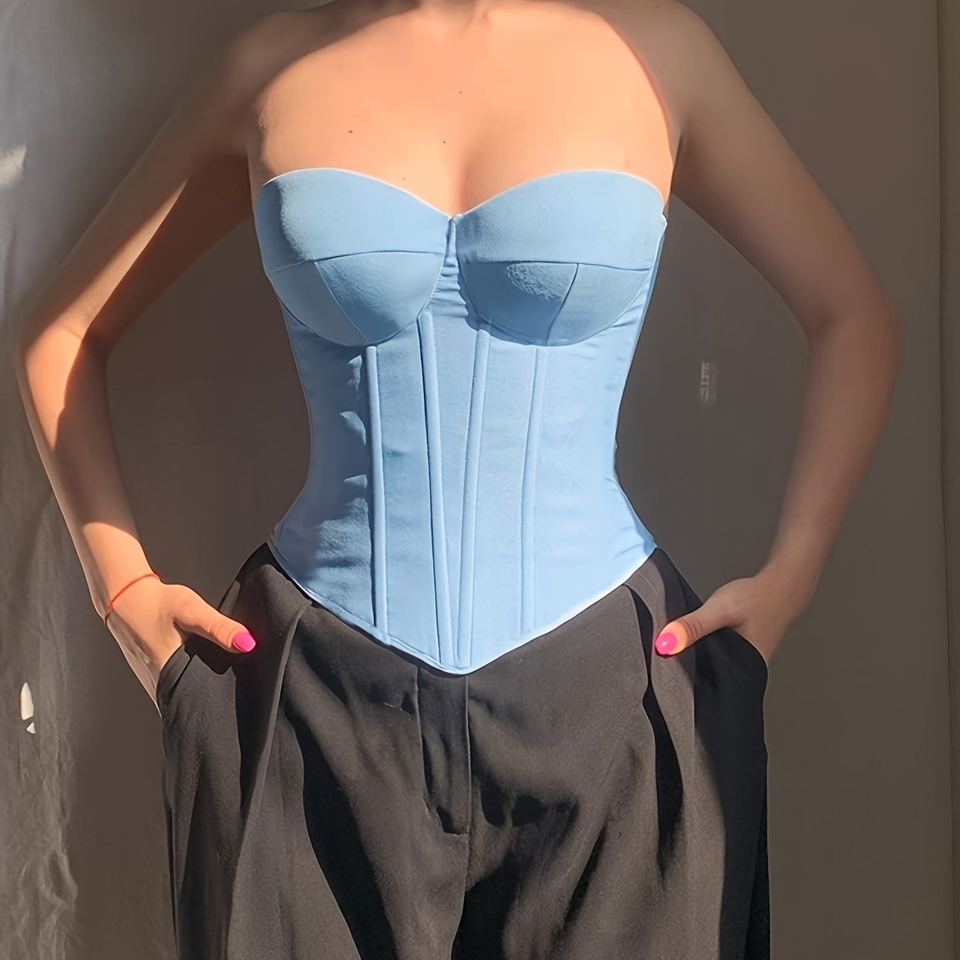 vlovelaw  Sweetheart Neck Corset Top, Stylish Solid Color Strapless Top, Women's Clothing