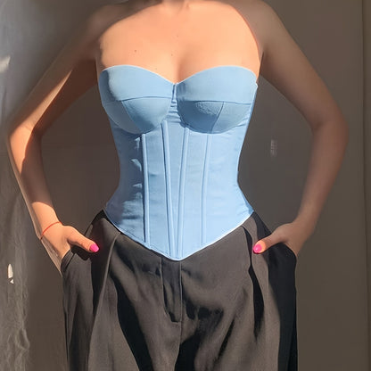 vlovelaw  Sweetheart Neck Corset Top, Stylish Solid Color Strapless Top, Women's Clothing
