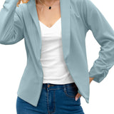 Elegant Solid Long Sleeve Blazer, Open Front Lapel Blazer, Elegant & Stylish Tops For Office & Work, Women's Clothing