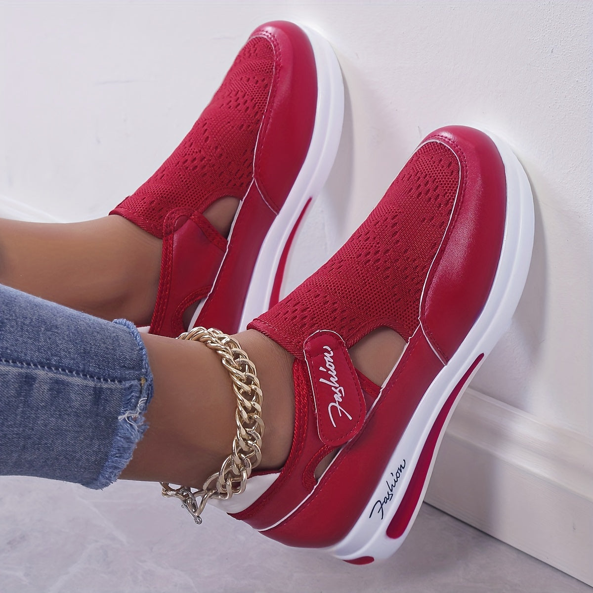 vlovelaw  Women's Breathable Knit Wedge Sneakers, Casual Cut Out Design Shoes, Women's Non Slip Platform Shoes