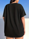 Plus Size Casual T-shirt, Women's Plus Graphic Print Drop Shoulder Short Sleeve Round Neck Slight Stretch T-shirt