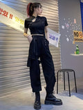 vlovelaw  Cutout Pocket Belted Cargo Pants, Casual Pants For Fall & Spring, Women's Clothing