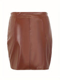 vlovelaw  PU Leather Bodycon Pencil Skirts, Side Split Casual Mini Skirts For Spring, Women's Clothing