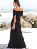 vlovelaw  Off Shoulder Bohemian Dress, Split Short Sleeve Casual Beach Dress For Summer & Spring, Women's Clothing