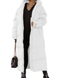 Solid Long Length Down Perka, Casual Hooded Zip Up Warm Outerwear, Women's Clothing