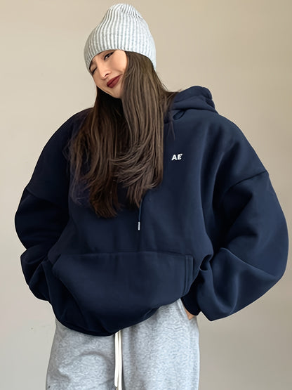 vlovelaw  Letter Print Drawstring Hoodie, Casual Long Sleeve Kangaroo Pocket Hoodie Sweatshirt, Women's Clothing