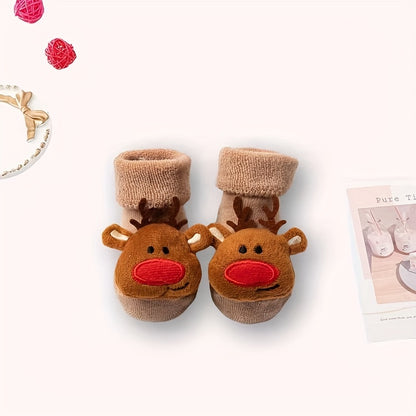 1 Pair Of Baby Autumn And Winter Floor Socks, Newborn Plush Socks, Christmas Socks, Baby Anti-slip Floor Socks, Male And Female Baby Warm Floor Socks, New Cartoon Socks