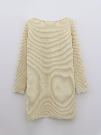 vlovelaw  Solid Rib Knit Sweater Dress, Casual Crew Neck Long Sleeve Dress, Women's Clothing