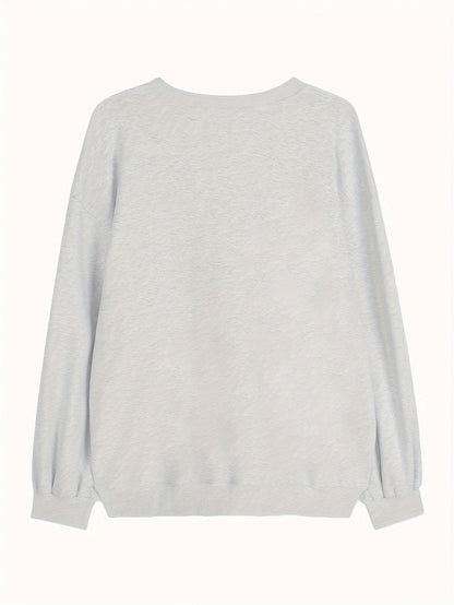 vlovelaw Bear Pattern Embroidered Sweatshirt, Casual Long Sleeve V Neck Sweatshirt For Fall & Winter, Women's Clothing