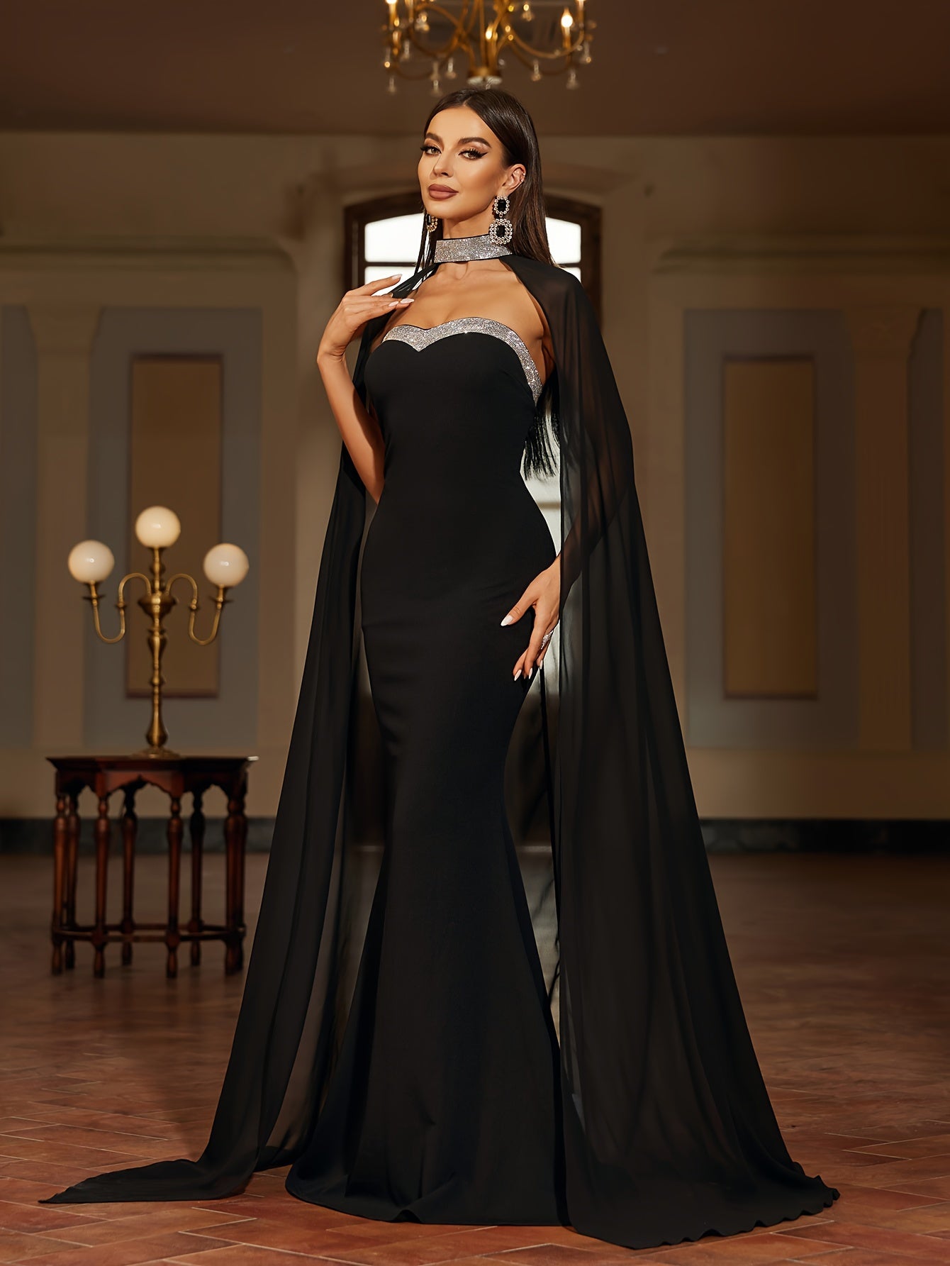 vlovelaw Elegant Skinny Sequined Tube Dress, Sleeveless Mermaid Hem Tube Dress For Party & Banquet, Women's Clothing