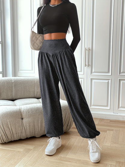 vlovelaw  Solid High Waist Jogger Pants Casual Baggy Comfy Pants For Spring & Fall, Women's Clothing