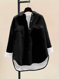 vlovelaw  Button Front Plush Lined Solid Jacket, Casual Collared Long Sleeve Outerwear, Women's Clothing