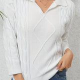 vlovelaw  Solid Cable Knit Sweater, Casual V Neck 3/4 Sleeve Sweater, Women's Clothing