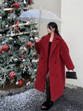 Winter Lapel Teddy Overcoat, Long Length Solid Casual Coat, Women's Clothing