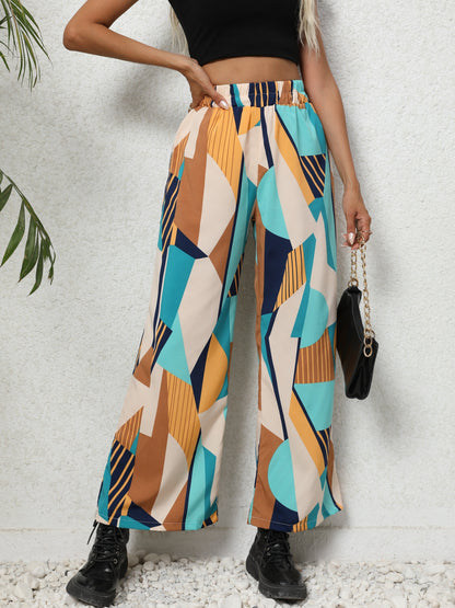 vlovelaw  Geo Print Wide Leg Pants, Casual High Waist Loose Pants For Spring & Summer, Women's Clothing