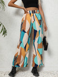 vlovelaw  Geo Print Wide Leg Pants, Casual High Waist Loose Pants For Spring & Summer, Women's Clothing