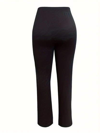 vlovelaw  Plus Size elegant Pants, Women's Plus Solid Elastic High Rise Slight Stretch Straight Leg Trousers With Pockets