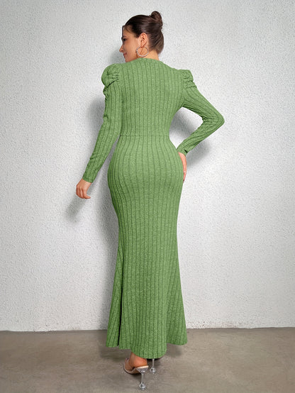 vlovelaw  Solid Ribbed Bodycon Dress, Casual Long Sleeve Maxi Dress, Women's Clothing