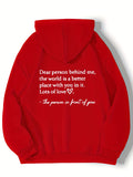 vlovelaw  Plus Size Casual Sweatshirt, Women's Plus Heart & Letter Print Long Sleeve Drawstring Hoodie