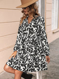 Floral Print Tiered Dress, Elegant V Neck Long Sleeve Dress, Women's Clothing